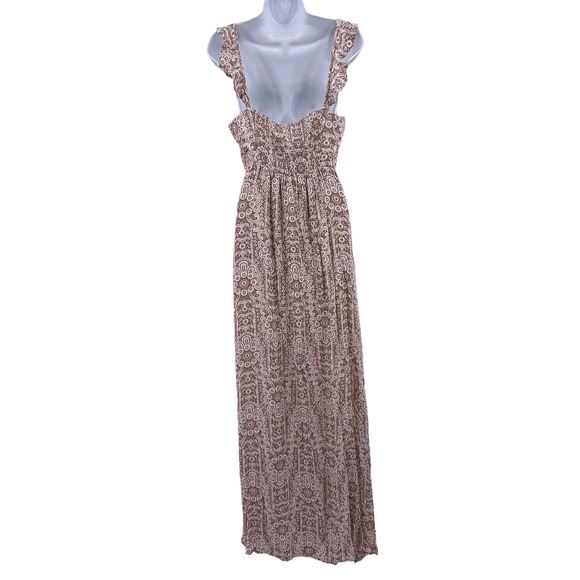 Tan Patterned Maxi Dress Honey Belle Sz S Sleeveless Sumer Hi Lo Style NWT NEW - Picture 2 of 12